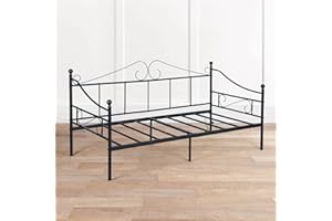 FetiNes Divano Letto Singolo in Metallo Struttura Letti Divani da Soggiorno in Ferro Battuto per Adulti 90x190cm Nero