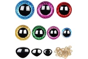 CoKeeSun 100 Stück Sicherheitsaugen und Sicherheitsnasen, Bunte Groß Glitzer Sicherheitsaugen für Häkeltiere, Kunststoff Puppenaugen für Plüsch Puppe Marionette Teddybär (12mm-26mm)