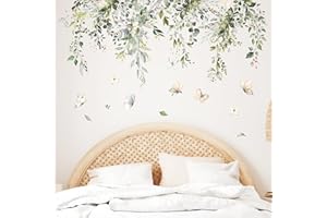 Tanlaby Plantas Verdes Pegatinas de Pared Hojas Verde Vid Colgantes Vinilo Decorativo Flor Mariposa Decorativos Pared para Dormitorio Salón TV Sofá Pared Oficina Sala de Estar Decoración