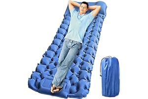 MIGHTYDUTY Matelas Camping Autogonflant Pompe IntéGrée avec Épais Oreiller Matelas Pneumatique Ultraléger Gonflable pour Plage Trekking Voyage Tente (Bleu Marine)