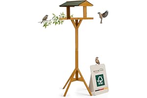 Moorland Wooden Garden Bird Feeders with Stand 116 cm – Large Open Fronted Bird Box for Robins – FSC Fir Wood Birdhouses for Garden – Weatherproof Freestanding Nesting Box – VH5