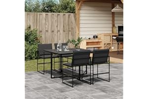 IKAYAA Conjunto Jardin Exterior Mesa y 4 Sillas Juego de Comedor de Jardin 5 Piezas de Ratán Mesa de Jardín Exterior con Sillas para Terraza Patio Negro Type-60