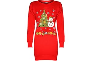 Fashion Star Women's Christmas Snowflakes Xmas Elf Santa Reindeer Printed Fleece Knitted Sweatshirt Jumper Mini Dress