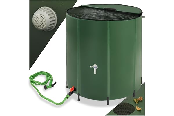 tectake® Récupérateur Eau de Pluie Pliable Réservoir d'eau Cuve Eau de Pluie Filtre en Filet Inoxydable Résistant aux Intempéries pour Arrosage Jardin Potager Plantes Arrosage Gazon - 500 litres