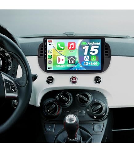 Podofo 2 64G autoradio voor FIAT Fiat 500 2007-2015 met draadloos scherm Apple Carplay Android Auto Bluetooth, touchscreen Android 13 met GPS/WiFi/ RDS/FM/SWC/USB AHD/CVBS achteruitrijcamera MIC