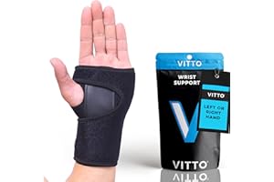 VITTO Wrist Support - Arthritis, RSI, Sprain, Fracture, Carpal Tunnel Wrist Splint w/Adjustable Velcro Wrist Straps, Removable Metal Plate - Unisex Wrist Supports for Everyday Use (Left Hand, S-M)