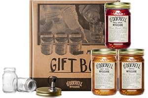 ‎O'DONNELL MOONSHINE O'Donnell Moonshine Likör Geschenkset Made in Berlin – 3x Premium Likör Toffee, Kirsche & Haselnusslikör (350ml) + 2x Mason Jar Whiskey Gläser + Ausgießer (Geschenk für Männer) in Geschenkbox