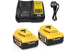 TOPBATT 2pcs 5000mAh Compatible for Dewalt battery 18V + 1pcs 10.8~20V 3A DCB107 for Dewalt battery charger with LED indicator