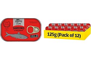 Tropical Sun Sardines in Sunflower Oil | 125g All-Natural Tinned Sardines Protein and Omega-3 | Freshly Packed Tinned Fish for a Rich & Nutritious Taste (Pack of 12)
