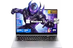 XUEMI Ordinateur Portable 15,6", 16Go RAM + 256Go SSD Windows 11, Celeron UHD Graphics) CPU Jusqu'à 2,6 GHz, PC Potable 1920 x 1080 FHD, 2.4G/5G WiFi, USB 3.0, Bluetooth5.0, Mini HDMI,38Wh, AZERTY -Argenté