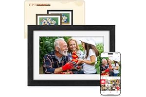 EPTUSMEY Frameo Marco de Fotos Digital WiFi 10.1 Pulgadas Negro Madera de Roble Memoria Incorporada 32GB, HD 1280x800 IPS, Pantalla Táctil para Fotos/Videos, Rotación Automática, Montaje en Pared