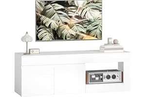 HOMCOM Mueble de TV Moderno, Mesa de TV para Salón con 2 Puertas, Estante Abierto, para Televisión 60 Pulgadas, 140x40x48 cm, Blanco