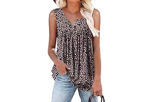 Aodemo Women's Summer Casual Henley V Neck Tunic Ladies Button Up Tops Flowy Short Sleeve Shirts Loose Blouse