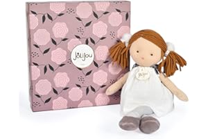 JOLIJOU - Poupée de Chiffon Les Doucettes - Nina - Robe Blanche/ Cheveux Bruns - 30 cm - Élégante et Mignonne - Idée Cadeau de Naissance pour Enfants - Robe Chic, Collants et Chaussons - JJ6011