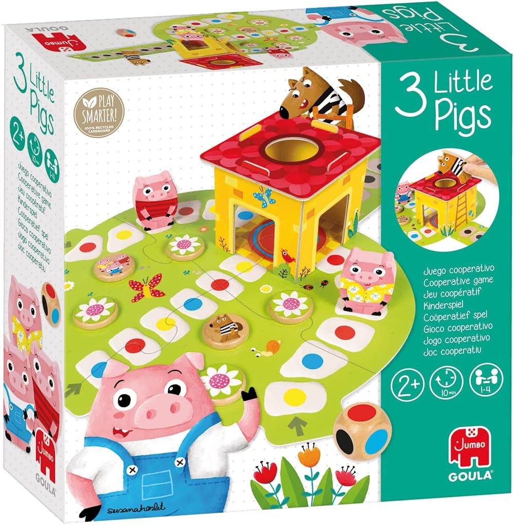 Goula Los 3 Cerditos: Juego de Mesa Educativo Preescolar para Niños a Partir de 2 Años, Juego Infantil de 1 a 4 Jugadores con Piezas de Madera y Tablero Puzle - Juguetes Niños 2 Años