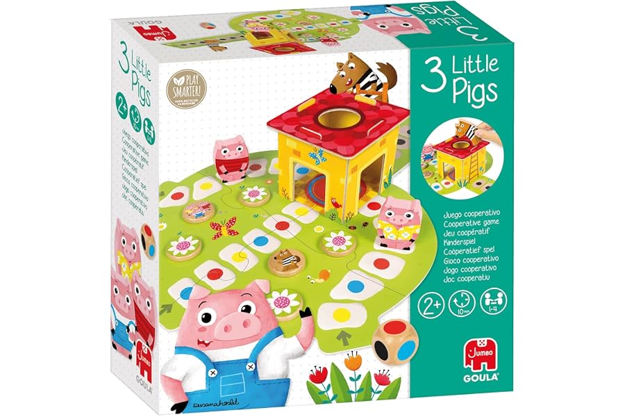 Goula Los 3 Cerditos: Juego de Mesa Educativo Preescolar para Niños a Partir de 2 Años, Juego Infantil de 1 a 4 Jugadores con