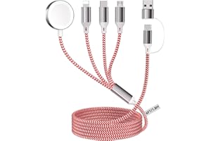 HOMAILIDA 4 in 2 Multi Fast Charger for A pple Watch, 1.8M/6FT USB A/C to iOS Port/Type C/Micro USB/iWatch Nylon-Braided Charging Cable Compatible for iWatch Ultra/SE/1-10/iPhone/iPad/AirPods/Galaxy/HUAWEI