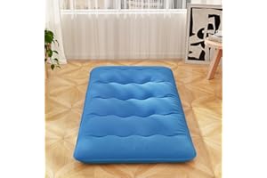COSTWAY Japanese Floor Mattress, 10cm Thick Futon Mattress Tatami Mat Sleeping Pad with Carry Bag & Washable Cover, Foldable Roll Up Bed Mat for Lounger Dorm Camping (Navy Blue, Small Double)