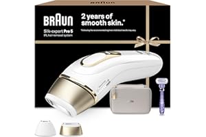 Braun IPL Silk-Expert Pro 5, at Home Hair Removal, Alternative for Laser Hair Removal, Includes Pouch, Venus Razor, Precision Head, 2 Years of Smooth Skin, Gift for Women, White/Gold, PL5138