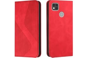 Mo-Somnus Funda para Xiaomi Redmi 9C, Funda Carcasa de Cuero para Xiaomi Redmi 9C, Premium Cuero Billetera Flip Protectora Carcasa Magnético con Cáscara de TPU, Ranura para Tarjeta (Rojo)