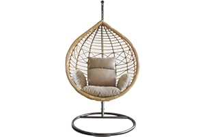 milani home Sedia Sospesa Poltrona A Dondolo Intrecciato in Rattan per Casa E Giardino con Cuscino