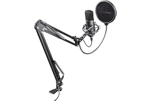 TRUST GAMING GXTrust 252 Emita Plus Micrófono USB Profesional con Condensador, Brazo y Filtro Pop, Patrón Cardioide, Micro para Streaming, Podcast, PC, PS4 y PS5 - Negro