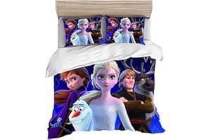 Doiicoon Elsa & Anna Children's Bed Linen, Anime Anna and Elsa Olaf Bed Linen 135x200 cm, Children's Bed Girls, Anna and Elsa Bed Linen for Teenagers(4.135 x 200 cm, Single Bed)