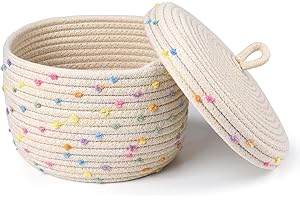 KTNYL Cestas de Almacenamiento de Cuerda de Algodón Trenzado con Tapa, Organizadores de Cestas Tejidas para Baño, Cambiador, Decoración y Almacenamiento de Juguetes para Niños