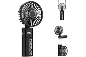 MORELAX Ventilatore a Mano,Mini Ventilatore Portatile,5200mAh Ricaricabile,Piccolo Ventilatore Tascabile Con 6 Livelli di Velocità,Ventilatore USB Pieghevole a 180° per Casa,Ufficio,Scuola,Esterno,Nero