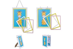 Juniorld® Bilderrahmen Kinderzeichnungen A4 - Perlen zum Aufhängen - 3 Wechselrahmen Farben - Frontöffnung - Holzrahmen - 1 Stk. - Weiß