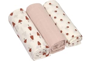 LÄSSIG Baby Puckdecke Spuckdecke Pucktuch Mulltuch 3er Set Baumwolle 85 x 85 cm/Swaddle & Burp Blanket L Little Forest powder pink