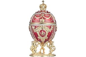 danila-souvenirs Huevo al estilo Fabergé/caja de joya con leones y corona del emperador 7,5 cm Rojo