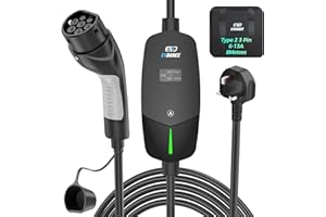 EV Charger Type 2 UK 3 Pin - EVDANCE Portable Electric Car Charger 6/8/10/13A 20ft Adjustable Current EV Charger with OLED Large Screen, IP66, Type 2 Charging Cable for IEC 62196-2 EV PHEV & PEV