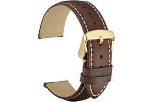 WOCCI Rétro Bracelet de Montres en Cuir avec Boucle en Acier Inoxydable Dorée, Largeur de Bande 14mm 16mm 18mm 19mm 20mm 21mm 22mm 23mm 24mm