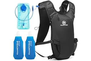 Kamcycle Sac à dos d'hydratation pour la course | Sac à dos d'hydratation pour vélo | Sac à dos de course avec poche à eau de 2 l et 2 bouteilles souples | Sans BPA | Sac à dos de trail ultra léger