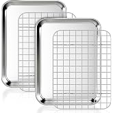Fire More Baking Tray with Cooling Rack, 2 Stainless Steel Trays and 2 Oven Racks, Rectangular Tray 9.25 x 6.9 x 1 Inch for B