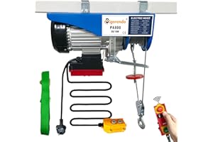 Bigorenda Electric Hoist Lift 800KG,100M Wireless Remote Control/Wired Control 2in1,Winches Electric Hoist 20M/10M Lifting Height,Single/Double Sling,Emergency Stop Switch,for Factory Warehouse Garage