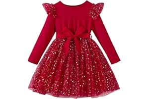QIUhhpuy Robe Fille Noel Robes Enfant Fille Ceremonie 2-7 Ans Noel Hiver Robe Princesse Chic Et Elegant Anniversaire Mariage HabilléE Velours avec Tulle Manche Longue Bowknot