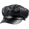 Sportmusies 8 Panels Newsboy Caps for Women, PU Leather Cabbie Painter Hat Gatsby Ivy Beret Cap, Black