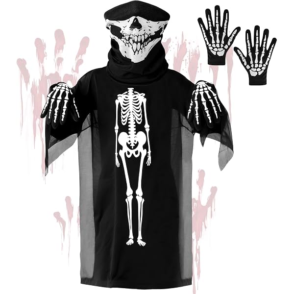 KDISHKRA Costume D'Halloween Squelette Lumineux Phosphorescent Enfant Unisexe 120-150 Cm - Effet Effrayant Dans Le Noir