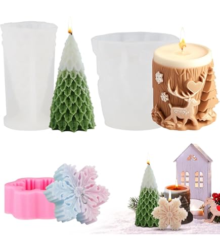 Moule à Bougie Silicone Forme Pomme Et Boîte Cadeau De Noël – DIY Bougies Maison – Inclus Supports Métal, Mèches, Poinçon – Déco Festive Fait Main
