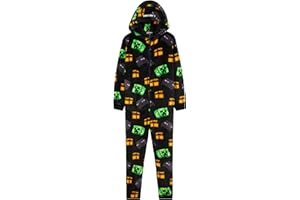 Minecraft Pijama Polar Entero con Capucha y Cremallera para Niño