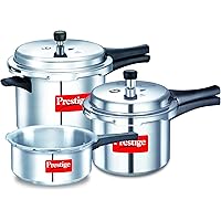 Prestige Popular Max 5 + 3 + 2 Litre Aluminium Pressure Cooker Combo Pack, 2 Lids