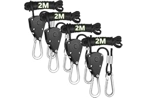 TIHOOK 4 unidades de trinquete de cuerda,cuerda ajustable,gancho para plantas,trinquete de cuerda de 1/8 pulgadas,gancho retráctil para macetas,polea con gancho para ventilador de plantas