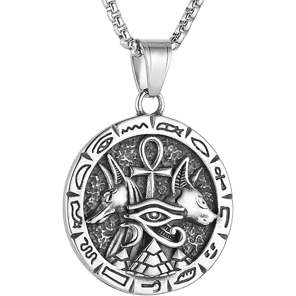 Egyptian Anubis Necklace – Ankh Cross With Isis Wings & Scarab – Stainless Steel Protection Amulet For Men & Women