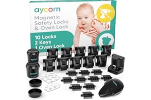 AYCORN® Verrous de Sécurité Magnétiques pour Placards [10x] & Verrou de Four [1x] pour Enfants [2 Clés] - Sécurisation Bébé & Enfant pour Cuisine, Armoires & Tiroirs - Installation en 30 Secondes