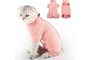 LIANZIMAU Body Gatto Post Operatorio Tuta Recupero Gatto Medica per Gatto Tute a Maniche Lunghe Prevenire Lo spargimento Abbigliamento per Gatto, M (Confezione da 1), Arancio a righe