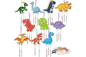 WEDNOK 10 Kits Bricolage Dinosaure Carillon à Vent Artisanat en Bois Peindre Décoration Suspendue DIY Activité Manuelle Loisirs Créatifs pour Printemps Cadeau Anniversaire Jouet Fête Party