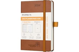 ‎POPRUN POPRUN Kalender 2024 Tagesplaner 16 x 10,5 cm, Tageskalender 1 Tag 1 Seite (Montag - Sonntag), 12-Monate-Terminplaner (Jan.2024-Dez.2024) Softcover mit PU-Leder - Braun