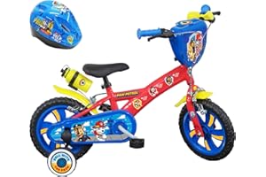VÉLO ATLAS Vélo 12'' Pat Patrouille équipé de 2 Freins, Plaque Avant décorative, Garde boues, Carter et stabilisateurs + Casque Pat' Patrouille Inclus !, Rouge identique aux Photos
